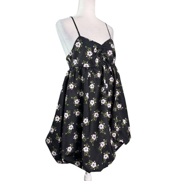 Free People NWT $128 In A Bubble Mini Dress in Black Cottagecore Floral Size M - Picture 6 of 10